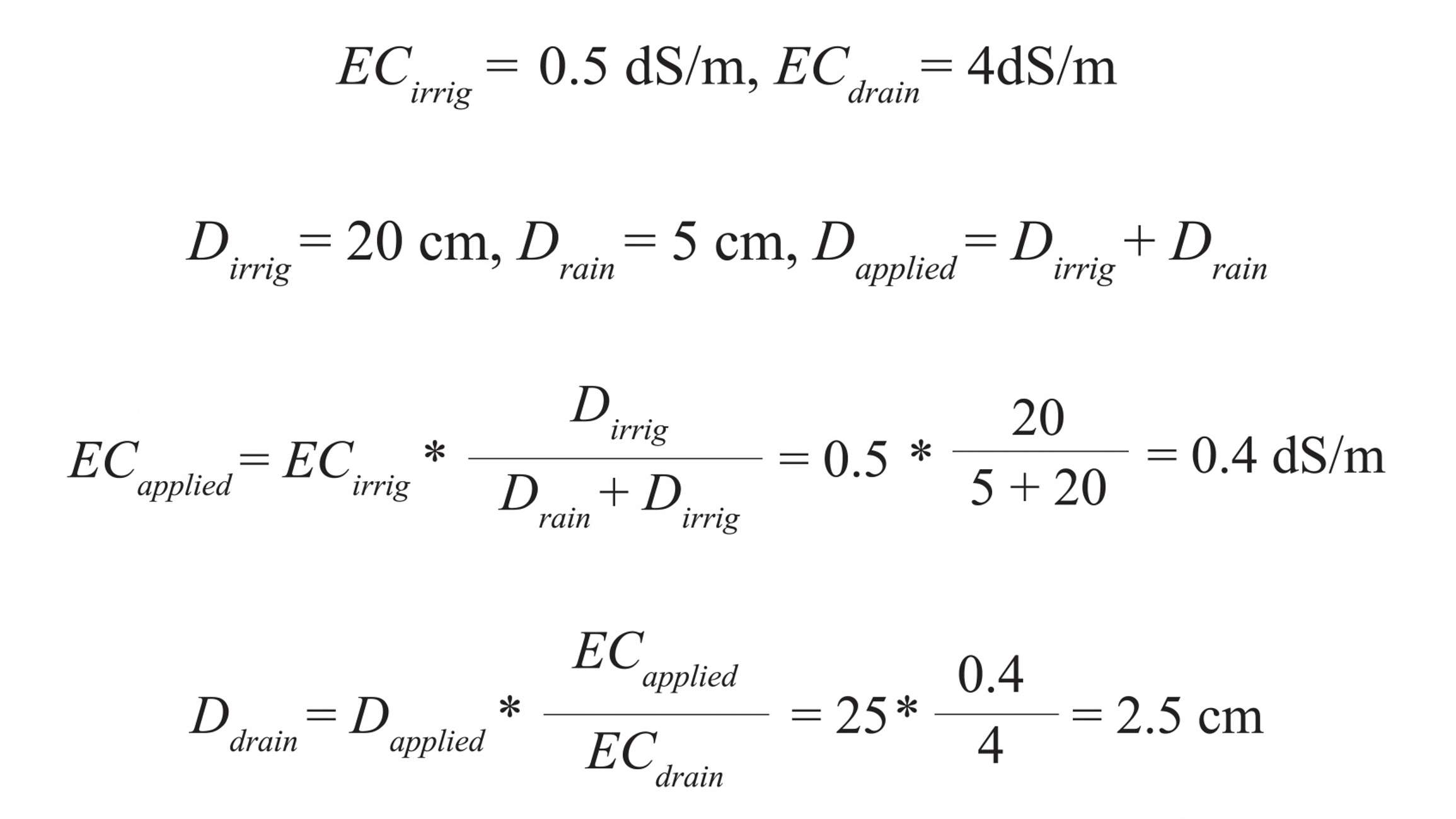 Example Calculations for Leaching Fraction Using Bulk EC Measurements