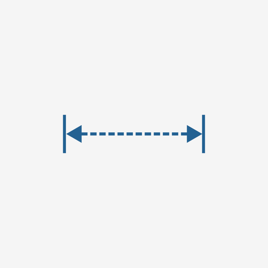 A graphic of a green dotted line with arrows on each side, pointing at a short vertical line on each side