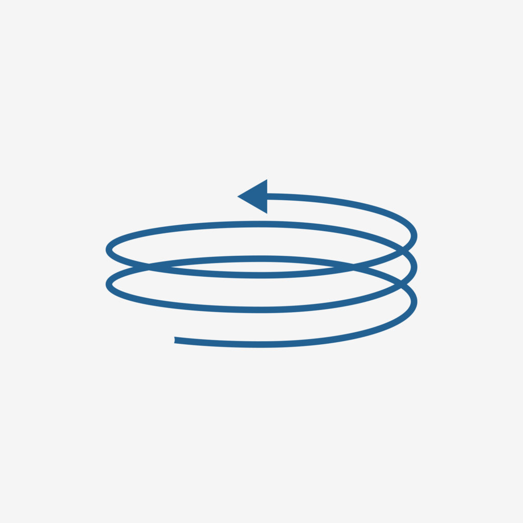 A green arrow spiraling upwards