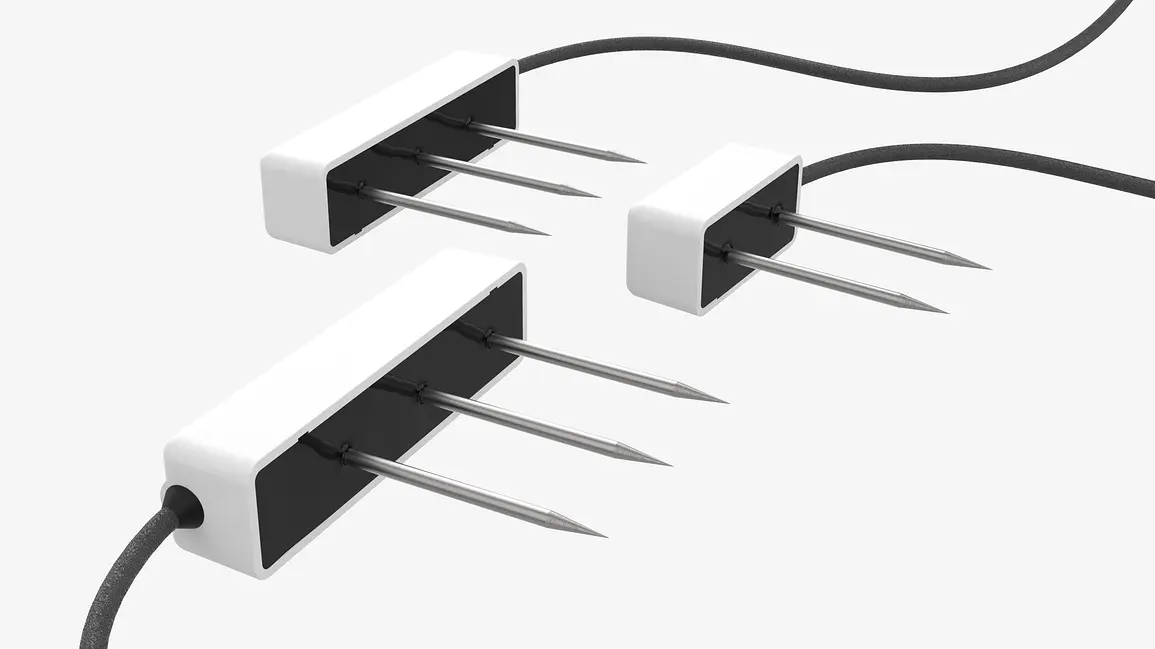 A photograph of the TEROS 10, 11, and 12 volumetric soil water content sensors