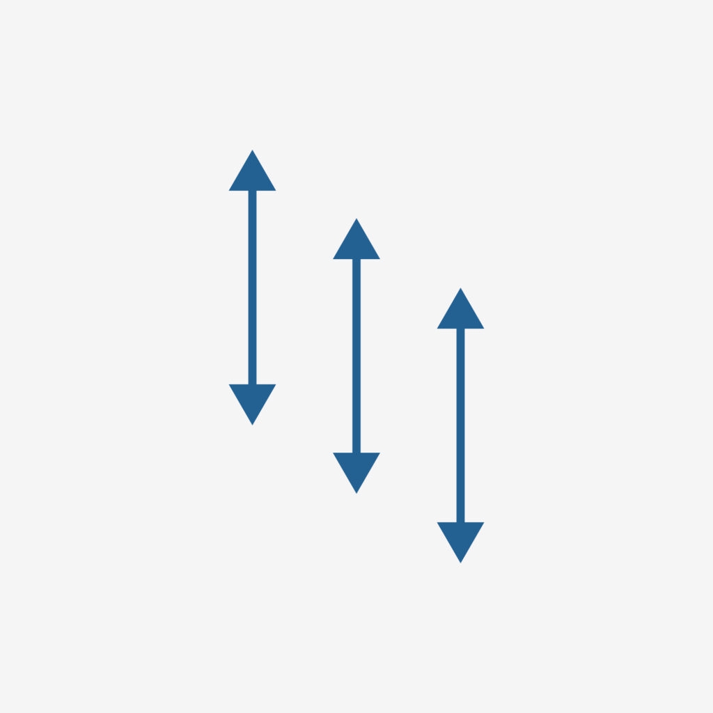 3 green staggered vertical lines, each with arrows at the top and bottom