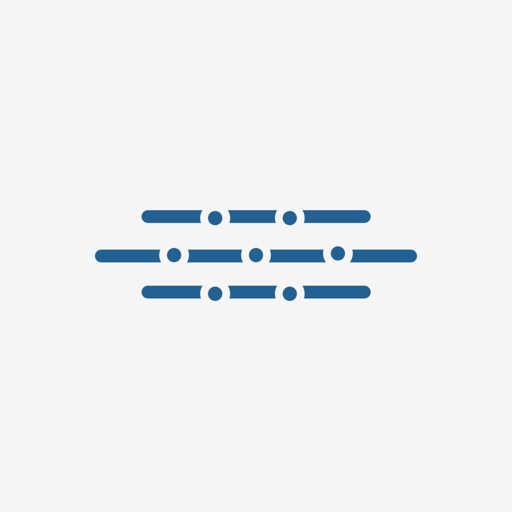 An illustration of three rows of green dashes and dots