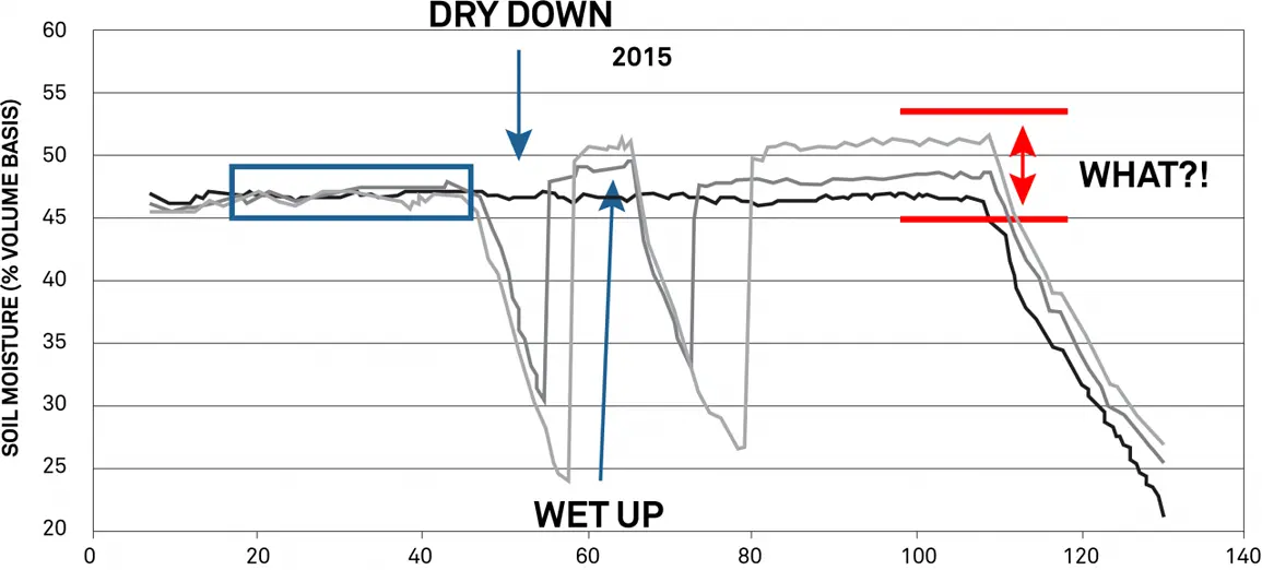 A graph showing data provided by Daniella Carrijo, Field Crops Research. V 222