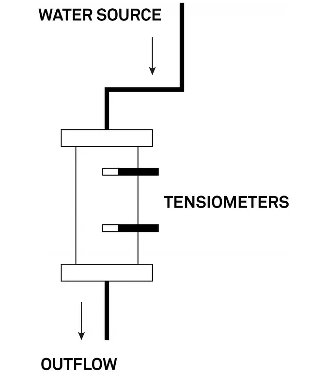 A diagram of a flow cell and tensiometer cross section