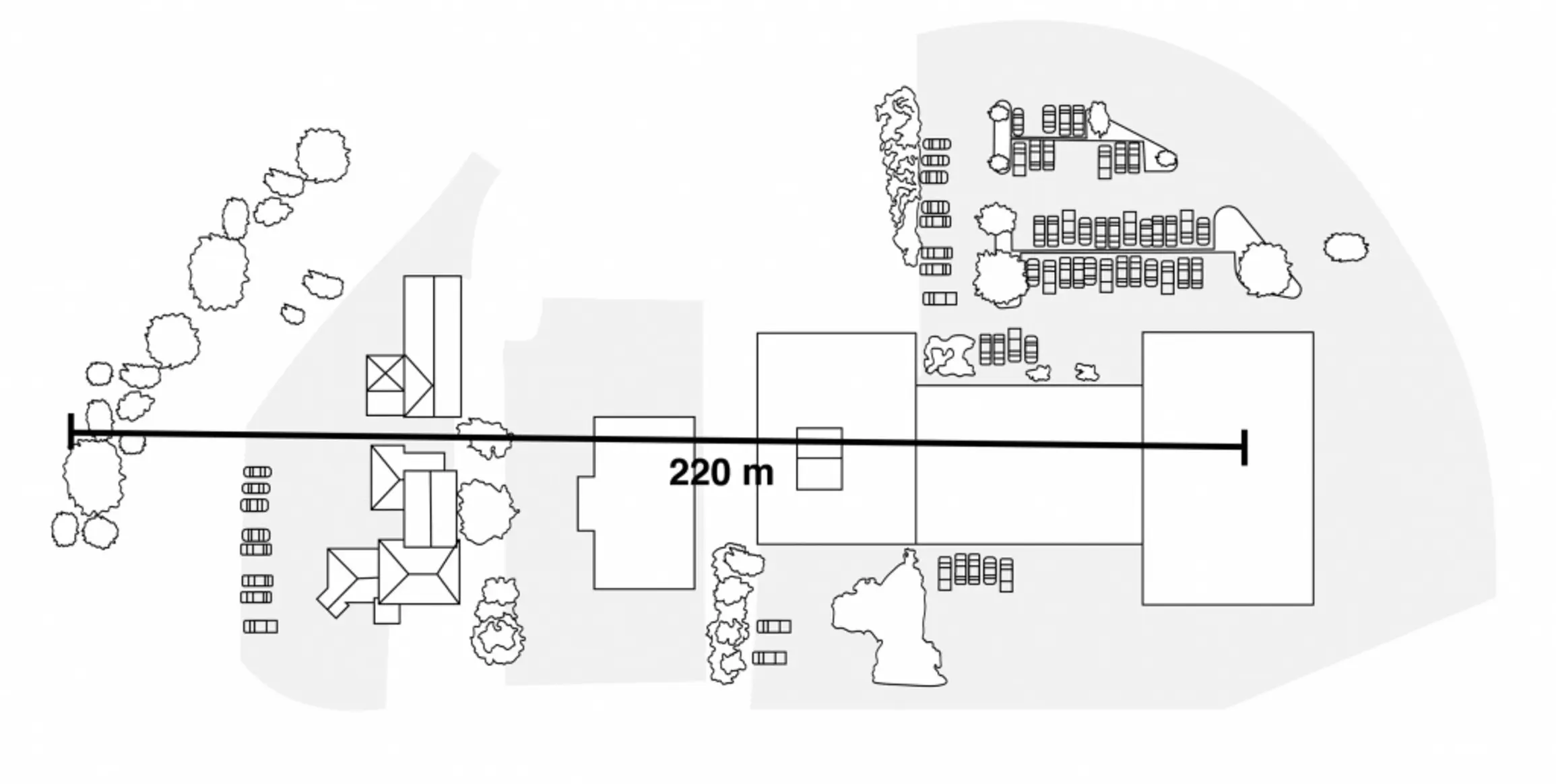 A diagram of METER testbeds 220 meters apart with a 6-degree temperature difference