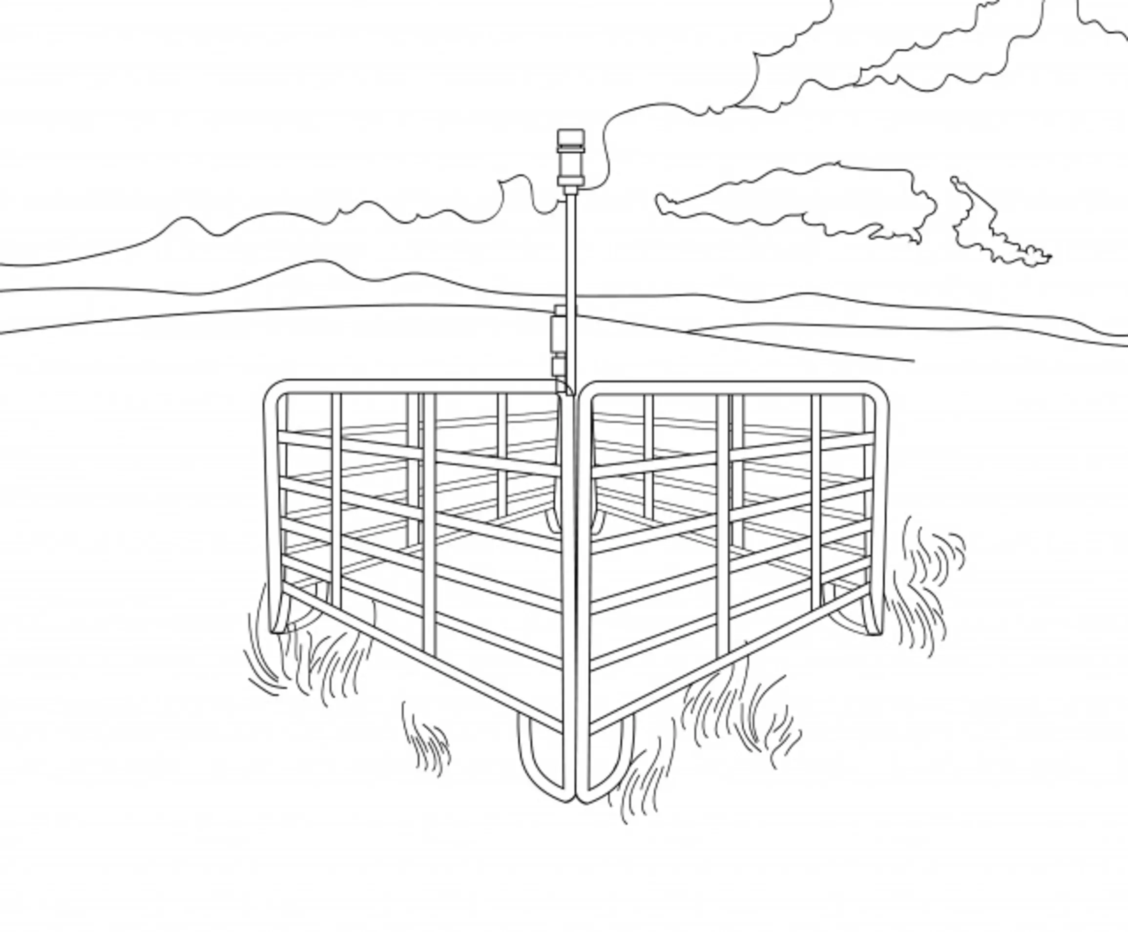 A diagram of a Montana Mesonet exclosure setup to keep cattle from damaging the ATMOS 41 weather station