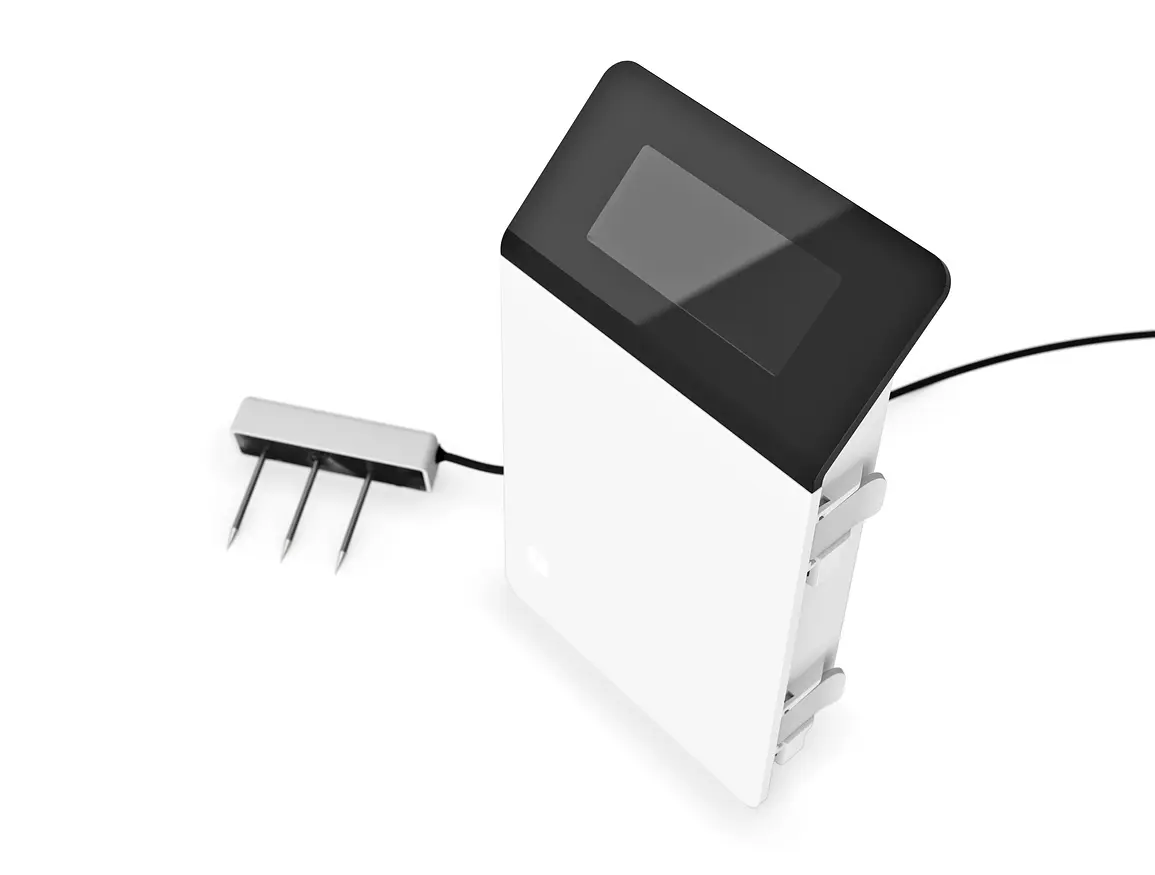 A photograph of TEROS 12 soil moisture sensor with ZL6 data logger