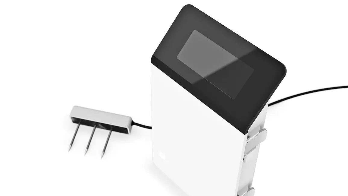 A photograph of a TEROS 12 soil moisture sensor with ZL6 data logger
