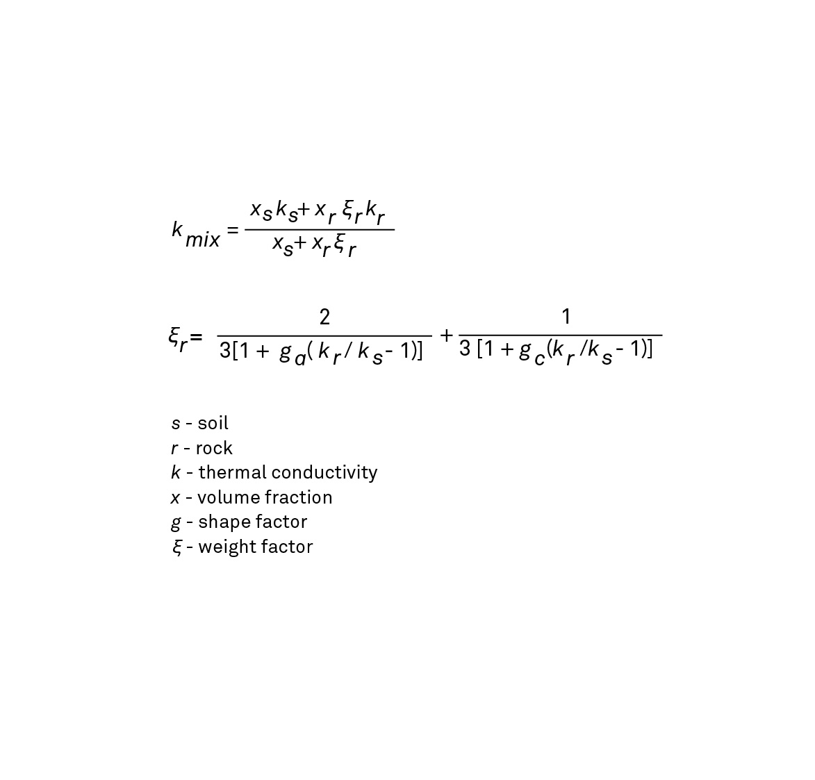 Figure 5. The de Vries model for calculating thermal conductivity of soil and stone mixtures 