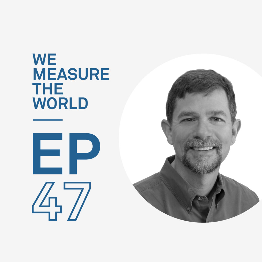 A photo of Dr Michael Young next to the words We Measure the World EP 47