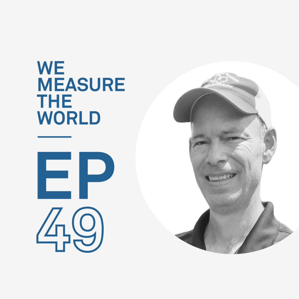 A photo of Dr Jake Mowrer next to the words We Measure the World EP 49